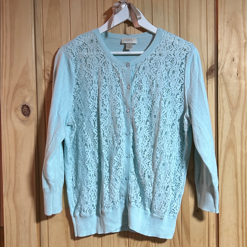 Loft Sky Blue Lace Knit Cardigan